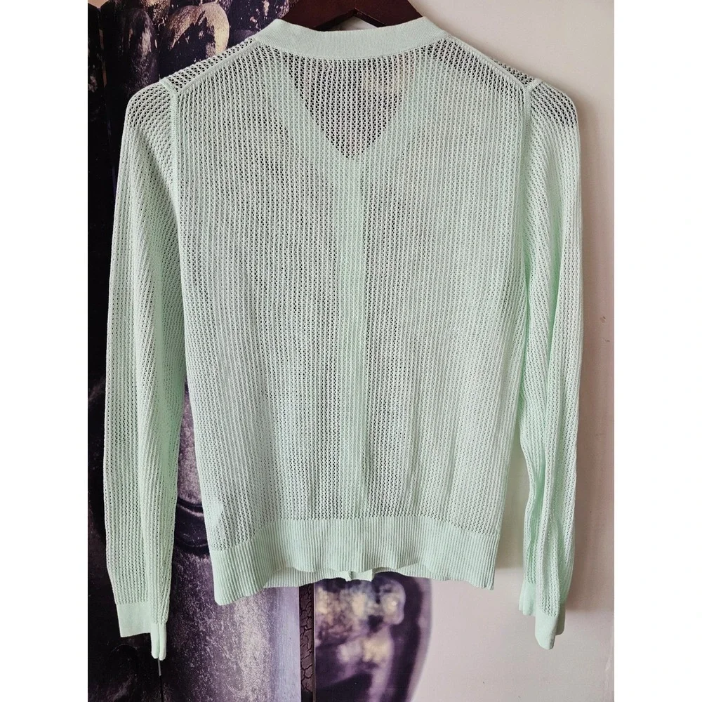 J Crew Pointelle Stitch Mint Green‎ Open Knit Mesh Button Front Cardigan Size M